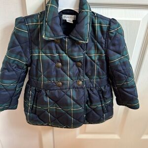 Ralph Lauren Little Girls Plaid Puffer Jacket - Navy and Green